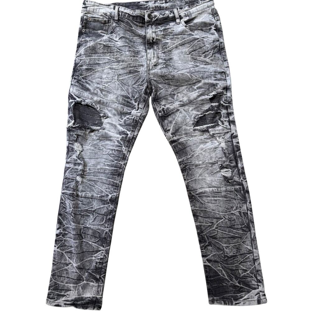 Southpole Marble Wash Stretch Slim Gray Black Distressed Jeans 38x30*